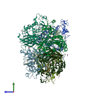 PDB entry 4df9 coloured by chain, side view.