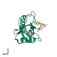 PDB entry 4dfa coloured by chain, side view.
