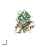 PDB entry 4dfc coloured by chain, side view.
