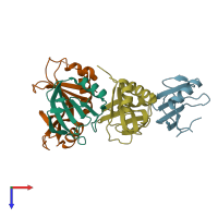 PDB entry 4dfc coloured by chain, top view.