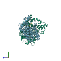 PDB entry 4dff coloured by chain, side view.