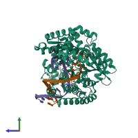 PDB entry 4dfj coloured by chain, side view.