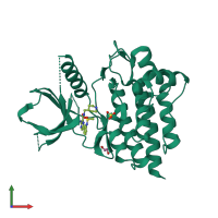 PDB entry 4dfl coloured by chain, front view.