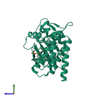 PDB entry 4dfl coloured by chain, side view.