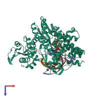 PDB entry 4dfm coloured by chain, top view.