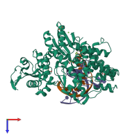 PDB entry 4dfp coloured by chain, top view.