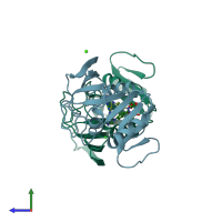 PDB entry 4dfr coloured by chain, side view.