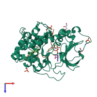 PDB entry 4dfx coloured by chain, top view.