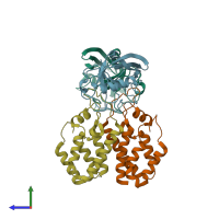 PDB entry 4dga coloured by chain, side view.