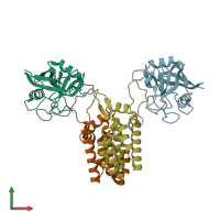 PDB entry 4dge coloured by chain, front view.