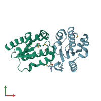PDB entry 4dgf coloured by chain, front view.