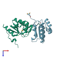 PDB entry 4dgf coloured by chain, top view.