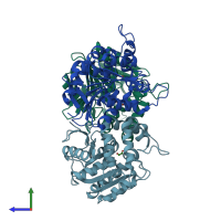 PDB entry 4dgq coloured by chain, side view.
