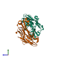 PDB entry 4dgv coloured by chain, side view.