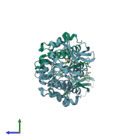 PDB entry 4dhf coloured by chain, side view.