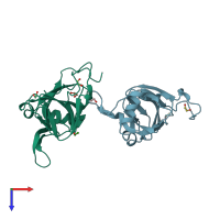 PDB entry 4dhk coloured by chain, top view.