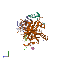 PDB entry 4dih coloured by chain, side view.