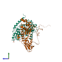 PDB entry 4din coloured by chain, side view.