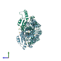 PDB entry 4dio coloured by chain, side view.