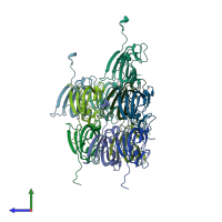 PDB entry 4dip coloured by chain, side view.