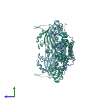 PDB entry 4diq coloured by chain, side view.