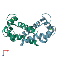 PDB entry 4dir coloured by chain, top view.