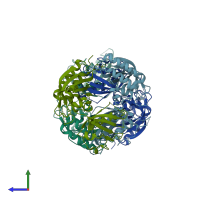PDB entry 4dj2 coloured by chain, side view.