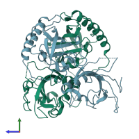 PDB entry 4dj3 coloured by chain, side view.
