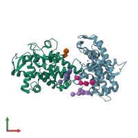 PDB entry 4dj4 coloured by chain, front view.