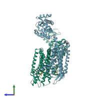 PDB entry 4djh coloured by chain, side view.