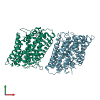 PDB entry 4djk coloured by chain, front view.