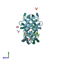 PDB entry 4djo coloured by chain, side view.