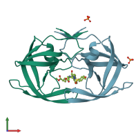PDB entry 4djp coloured by chain, front view.