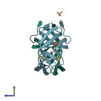 PDB entry 4djp coloured by chain, side view.