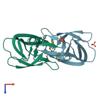 PDB entry 4djq coloured by chain, top view.