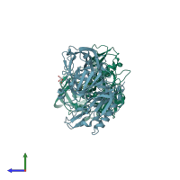 PDB entry 4dju coloured by chain, side view.
