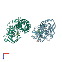 PDB entry 4djy coloured by chain, top view.