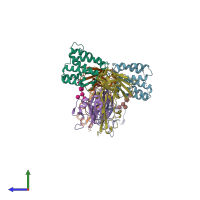 PDB entry 4dkf coloured by chain, side view.