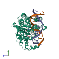 PDB entry 4dkj coloured by chain, side view.