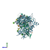 PDB entry 4dko coloured by chain, side view.