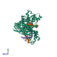 PDB entry 4dl3 coloured by chain, side view.