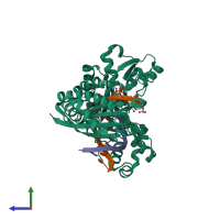 PDB entry 4dl4 coloured by chain, side view.