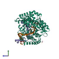 PDB entry 4dlg coloured by chain, side view.