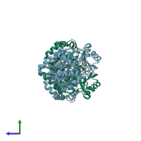 PDB entry 4dlk coloured by chain, side view.