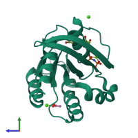 PDB entry 4dlt coloured by chain, side view.