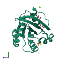 PDB entry 4dlx coloured by chain, side view.