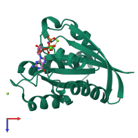 PDB entry 4dlx coloured by chain, top view.