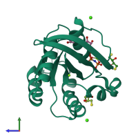 PDB entry 4dlz coloured by chain, side view.