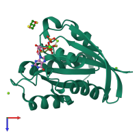 PDB entry 4dlz coloured by chain, top view.