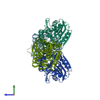 PDB entry 4dm7 coloured by chain, side view.
